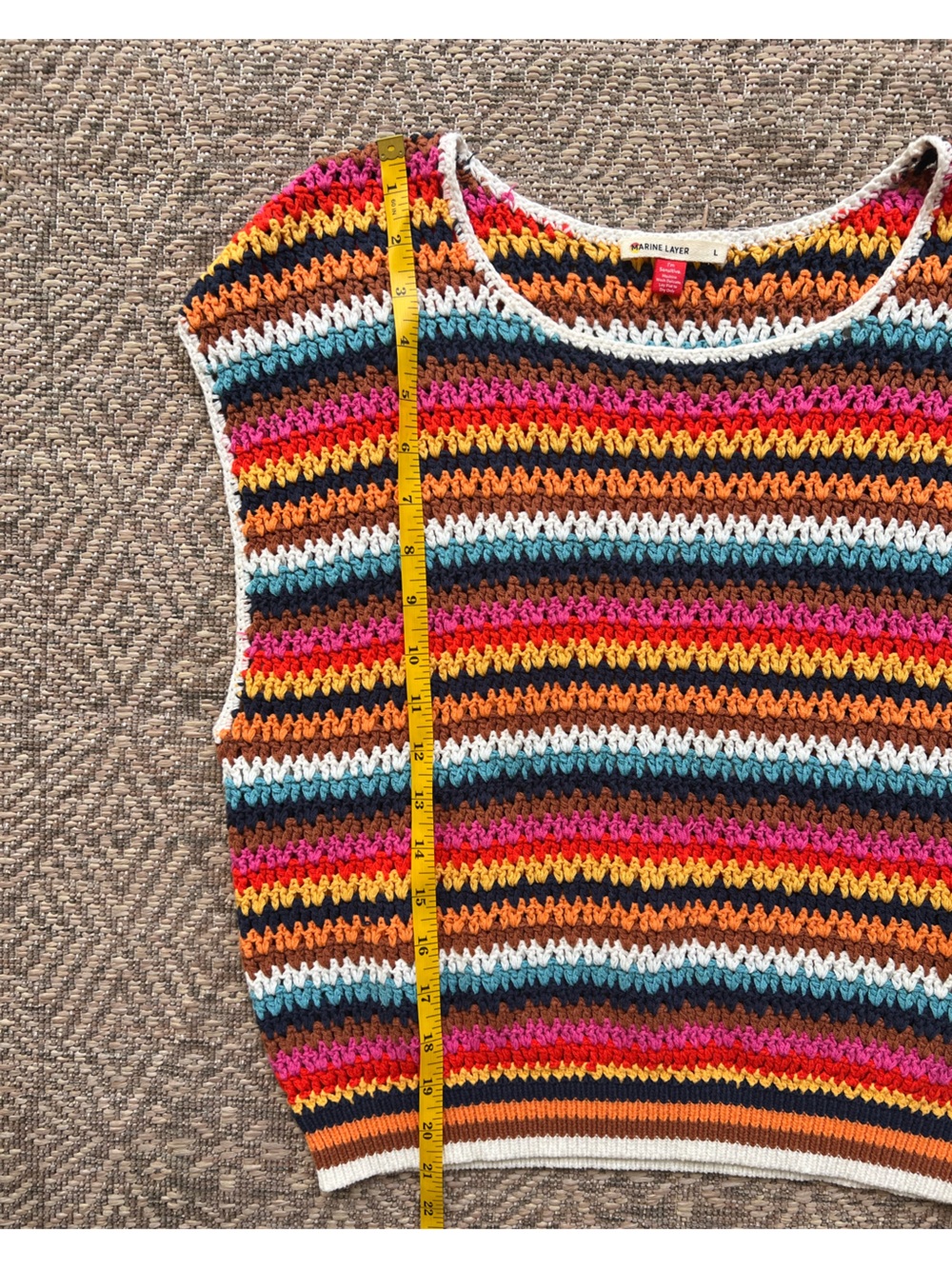 Marine Layer‎ Avery Stripe Crochet Top Size L Multicolor Cotton Blend Knit - Picture 9 of 12
